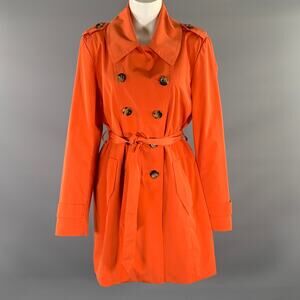 LONDON FOG Size L Orange Polyester Double Breasted Trench Coat